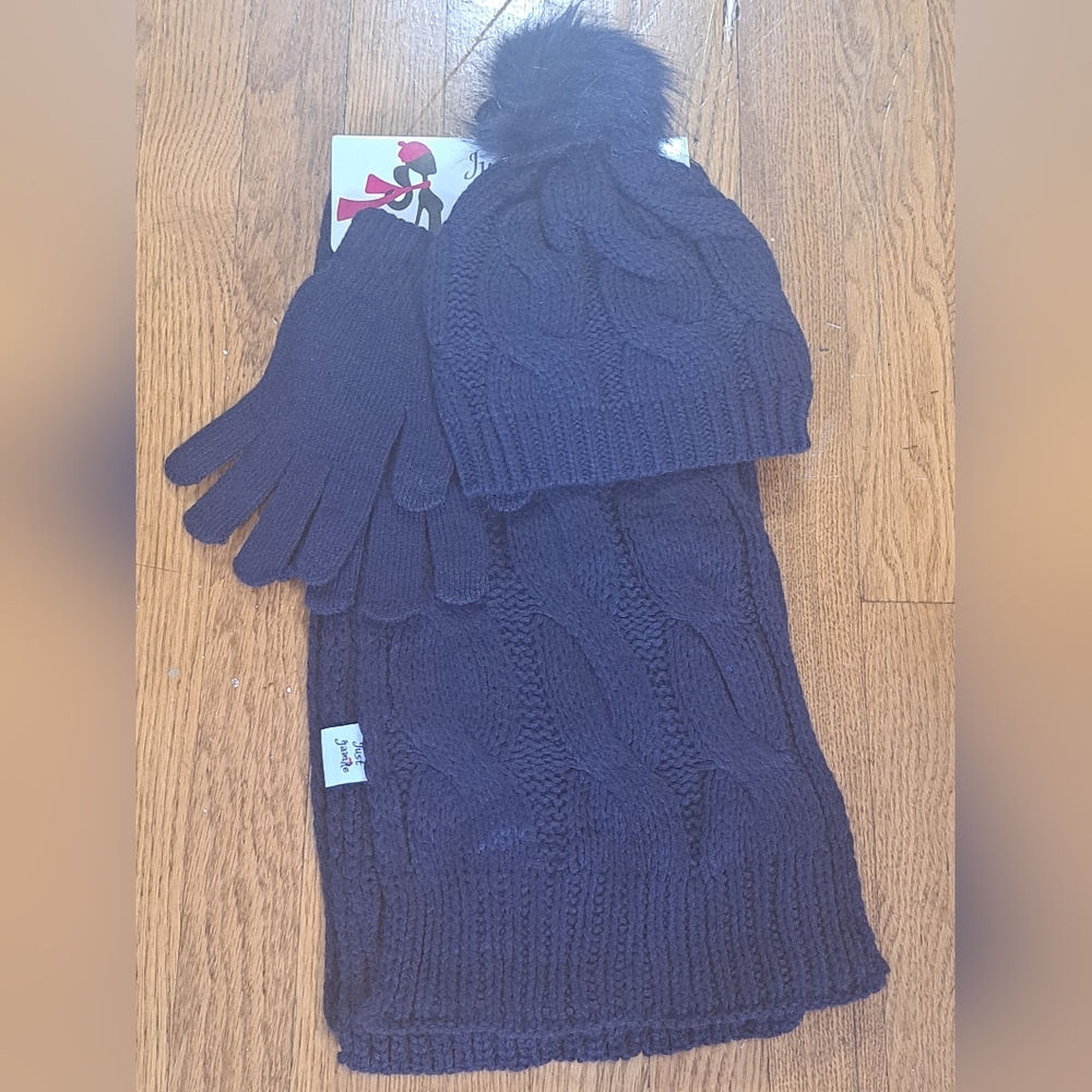 Just Jamie Women's Blue Ribbed 3-Piece Hat, Glove, & Scarf Cold Weather  Set NWT